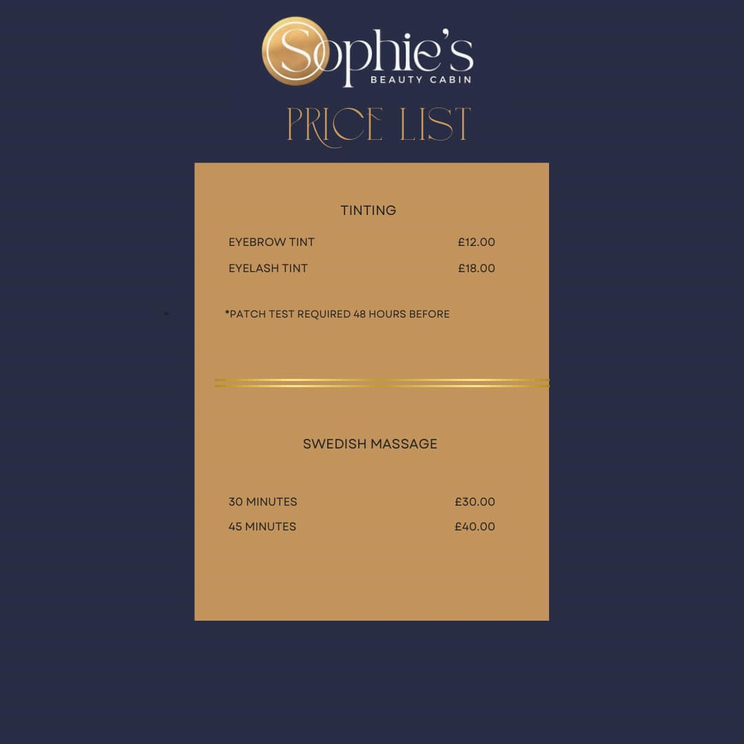 tinting-and-massages-bourne Tinting and massages price list